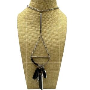 WHBM/ White House Black Market L Circular Silver 5 Charm Pendant Necklace